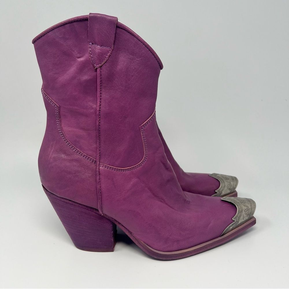 Free People Purple Suede Western Ankle Boots with Metal Toe Cap - Picture 2 of 11